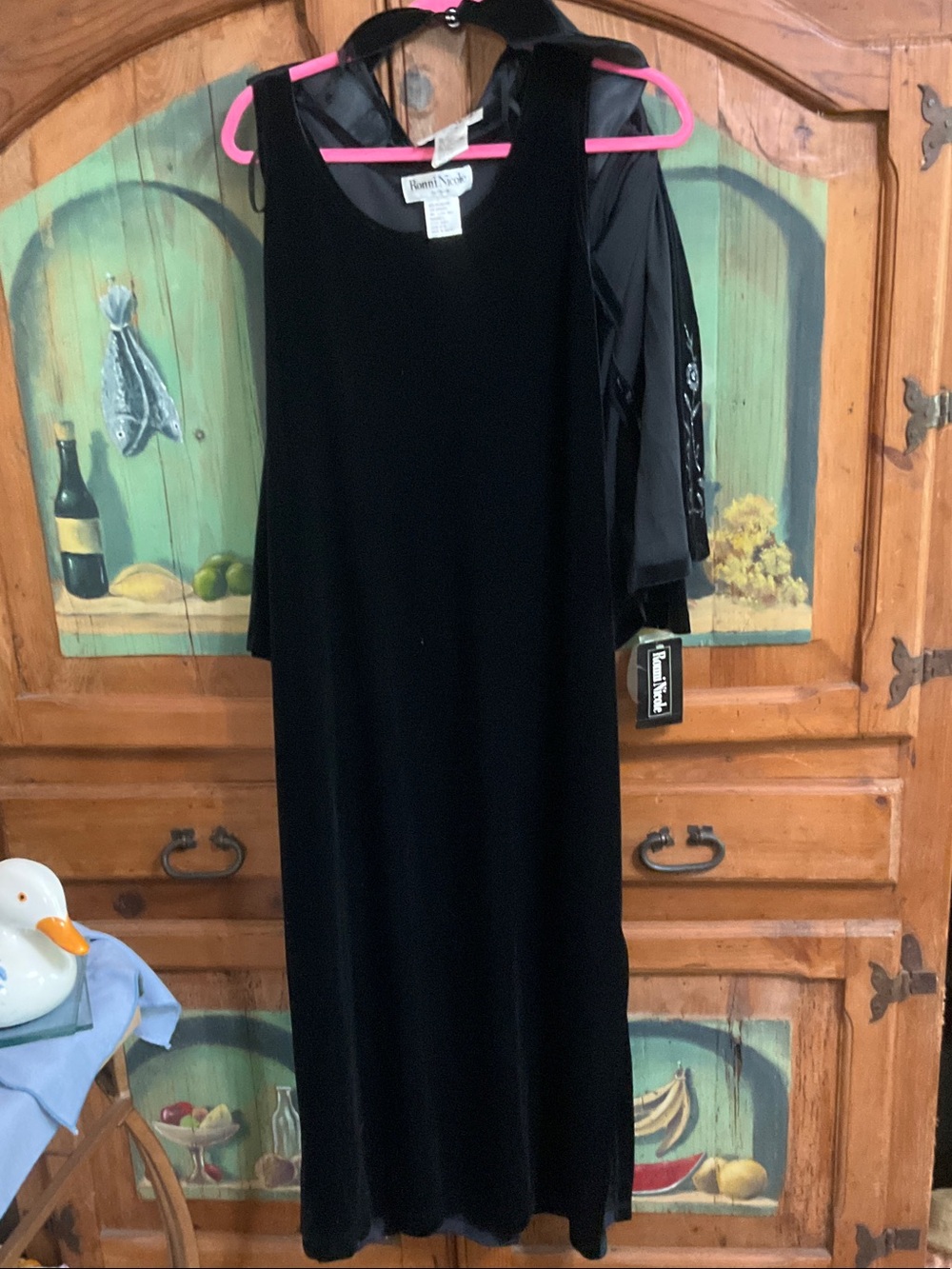 Ronni Nicole Velvet-Like Sleeveless Dress with Silver Floral Accent Jacket - Picture 7 of 8